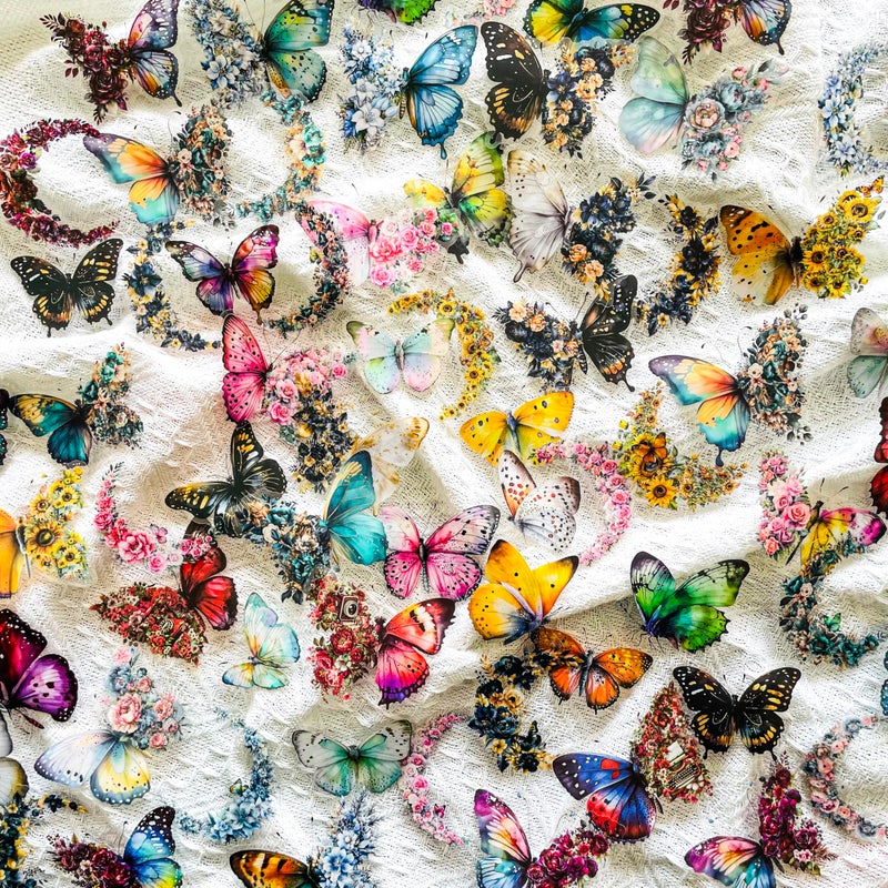 YOKSAS 240Pcs Fantasy Butterfly Flowers Moon Stickers - Transparent Waterproof Nature Aesthetic Stickers for Junk Journals,Scrapbooking,Resin Crafts,Planners - Image 1