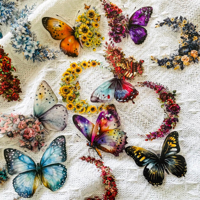 YOKSAS 240Pcs Fantasy Butterfly Flowers Moon Stickers - Transparent Waterproof Nature Aesthetic Stickers for Junk Journals,Scrapbooking,Resin Crafts,Planners - Image 4