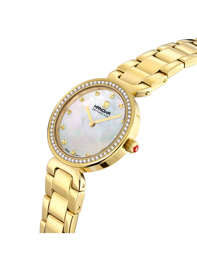 Hanowa Melide White Mother-of-pearl Dial Gold Stainless Steel Bracelet Analog Watch for Women 31mm