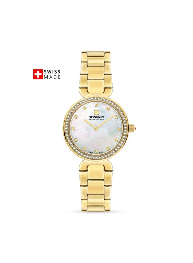 Hanowa Melide White Mother-of-pearl Dial Gold Stainless Steel Bracelet Analog Watch for Women 31mm