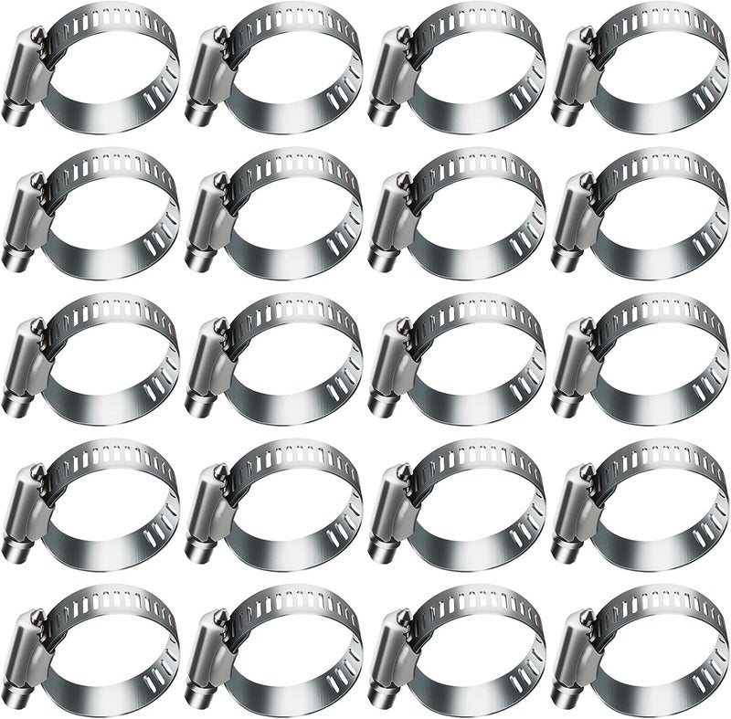 Juasky 20pcs Adjustable Worm Gear Hose Clamp Stainless Steel Pipe Clamps, 4/5-1-4/5(21-44mm) Tube Clamp Tool for Water Pipe, Plumbing, Fuel Line,Intercooler - Image 1