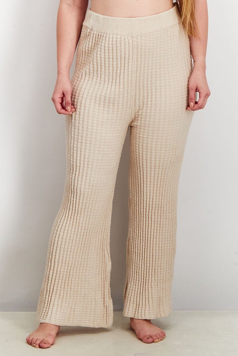 INC Women Wide Leg Knit Pull On Pants, Heather Oatmeal - Image 1