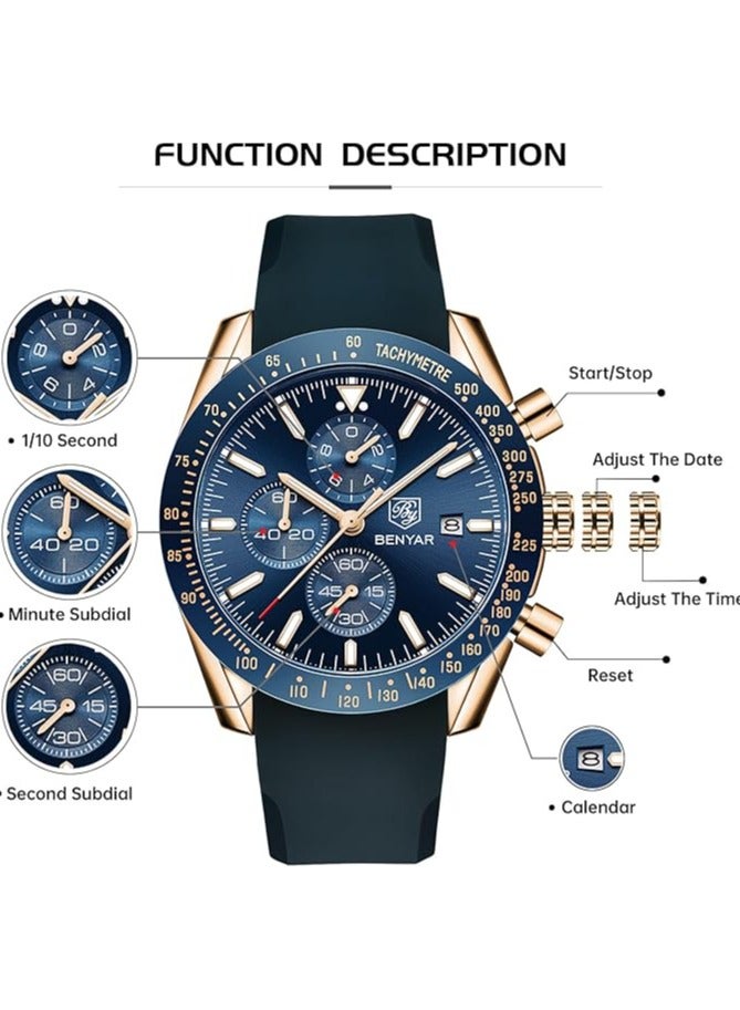 BENYAR Watches for Men Watch Quartz Luxury Chronograph Water Resistant Watch 5140 - Image 3