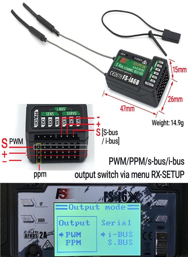 DTXMX Flysky Receiver FS-iA6B 2.4G AFHDS 2A 6Channels Support PWM/PPM/i-Bus Output Compatible Flysky FS-i6 FS-i6X FS-i6S and i10 RC Radio Transmitter - Image 4