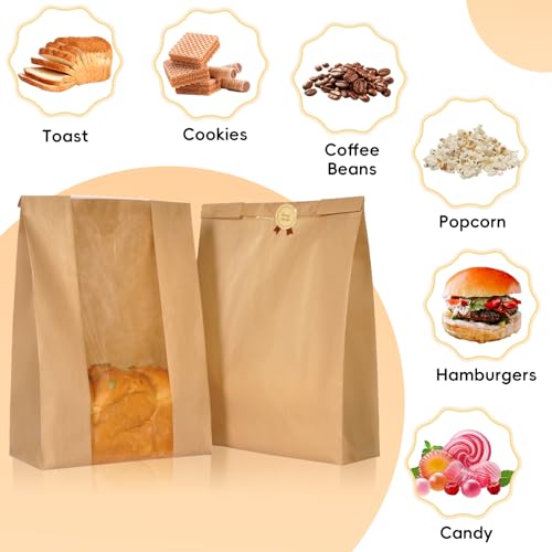 Funcoo 100 Pcs Paper Bread Bags for Homemade Sourdough Bread Bakery Storage Bags with Window, Large Thicker Bakery Loaf Bags for Baked Goods Packaging, Label Seal Sticker Included - Image 5