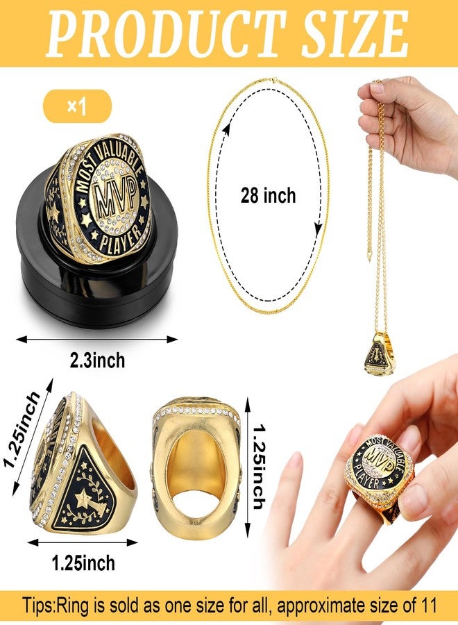 Highergo 1 PC Champion MVP Rings Baseball Soccer Basketball Volleyball Football Softball Trophy Ring with Display Stand and Neck Chain Size 11 for Winner Tournament Award Gift(MVP) - Image 2