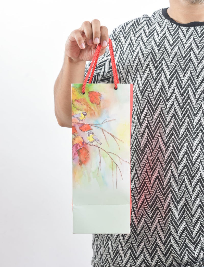 PPJ ® -BIRDS PAINTING (WATER/JUCE/WINE BOTTLE) (30 Pcs.) PAPER CARRY BAG, 13 Inch X 5 Inch X 5 Inch for DIWALI/WEDDING/FUNCTION/BIRTHDAY/RETURN GIFTS/CHRISTMAS/GIFT BAGS/GIFT COVERS(Pack of 30) - Image 2
