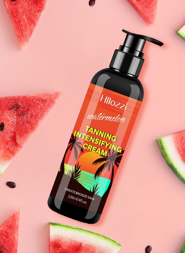 هلوزي خلاصة تسمير البطيخ - لون عميق طويل الأمد - يترك البشرة شعورا حريريا ناعما - توهج مقبل الشمس - مع بلسم تمديد تان - 120 مل