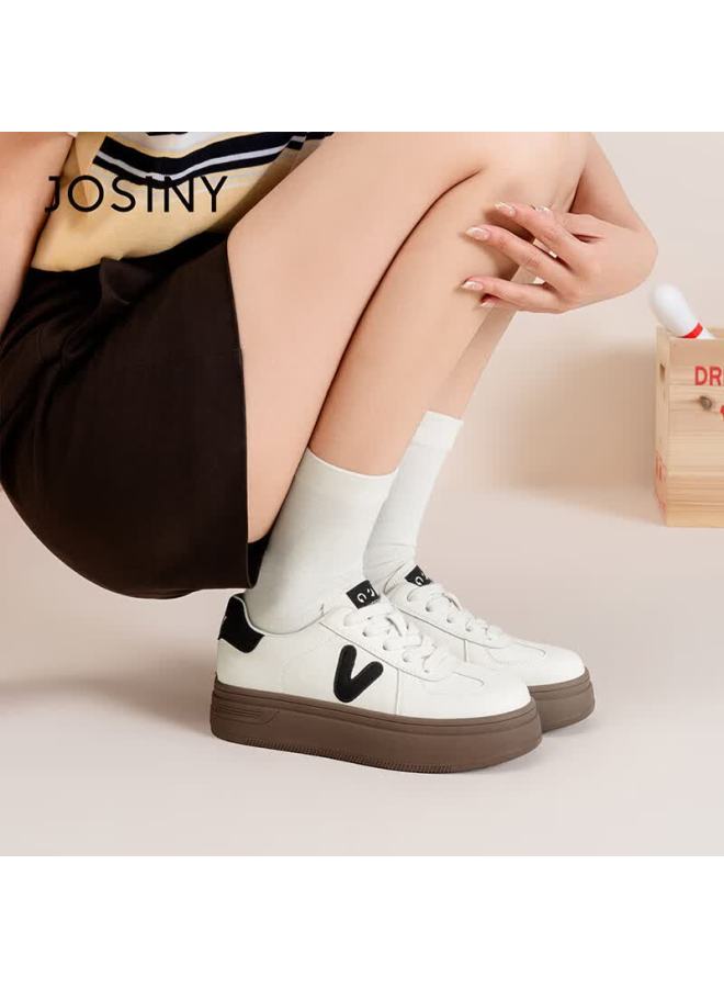 Josiny Zhuoshini Women's Thick Sole White Sneakers   Casual Sports Shoes Height Increasing Soft Sole German Training Shoes Beige/black Size 39 - Image 2