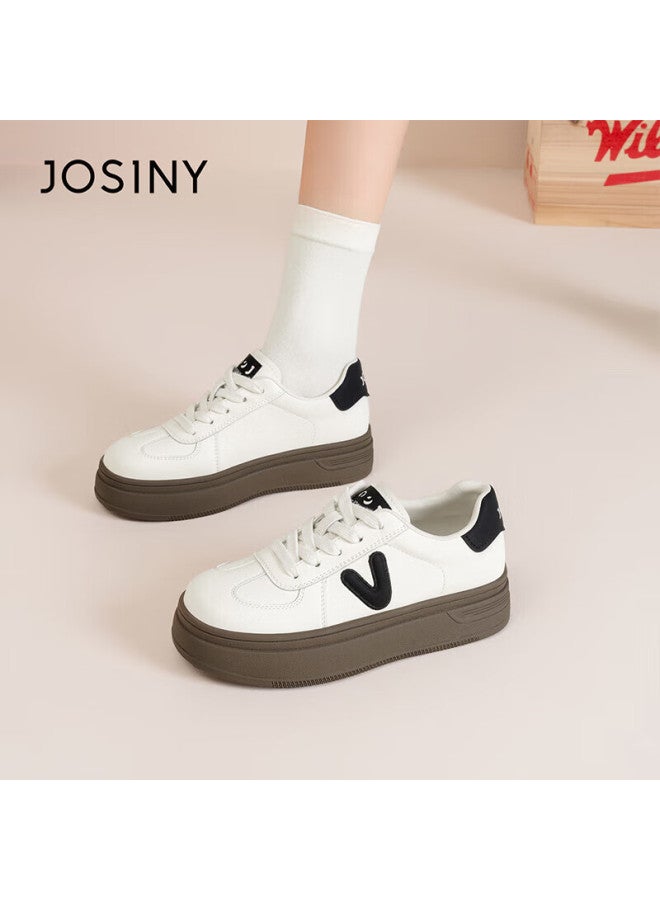 Josiny Zhuoshini Women's Thick Sole White Sneakers   Casual Sports Shoes Height Increasing Soft Sole German Training Shoes Beige/black Size 39 - Image 1