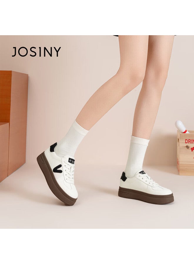 Josiny Zhuoshini Women's Thick Sole White Sneakers   Casual Sports Shoes Height Increasing Soft Sole German Training Shoes Beige/black Size 39 - Image 3
