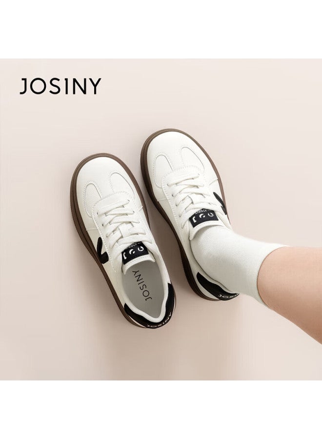 Josiny Zhuoshini Women's Thick Sole White Sneakers   Casual Sports Shoes Height Increasing Soft Sole German Training Shoes Beige/black Size 39 - Image 5