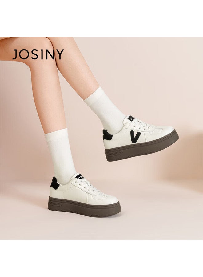 Josiny Zhuoshini Women's Thick Sole White Sneakers   Casual Sports Shoes Height Increasing Soft Sole German Training Shoes Beige/black Size 39 - Image 4