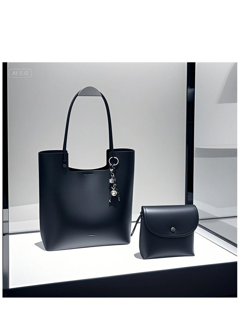 2in1 Women Tote Handbag, Ladies Fashion Shoulder Bag with Large Capacity, Soft Vegan Leather Shoulder Bag Crossbody Bag Handbag and Mini Clutch Purse with Adjustable Strap for Girls (296# Black)  - Image 1