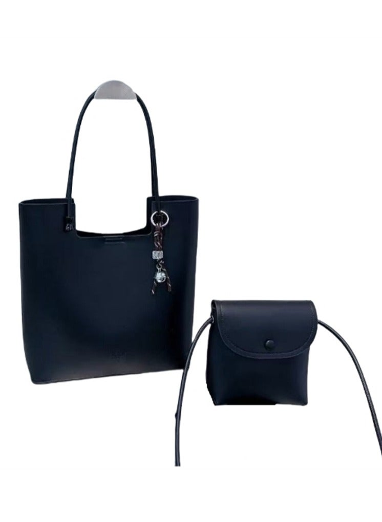 2in1 Women Tote Handbag, Ladies Fashion Shoulder Bag with Large Capacity, Soft Vegan Leather Shoulder Bag Crossbody Bag Handbag and Mini Clutch Purse with Adjustable Strap for Girls (296# Black)  - Image 2