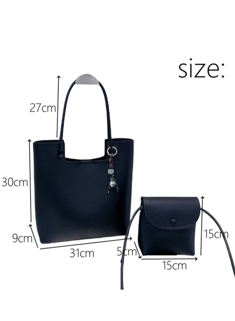 2in1 Women Tote Handbag, Ladies Fashion Shoulder Bag with Large Capacity, Soft Vegan Leather Shoulder Bag Crossbody Bag Handbag and Mini Clutch Purse with Adjustable Strap for Girls (296# Black)  - Image 4