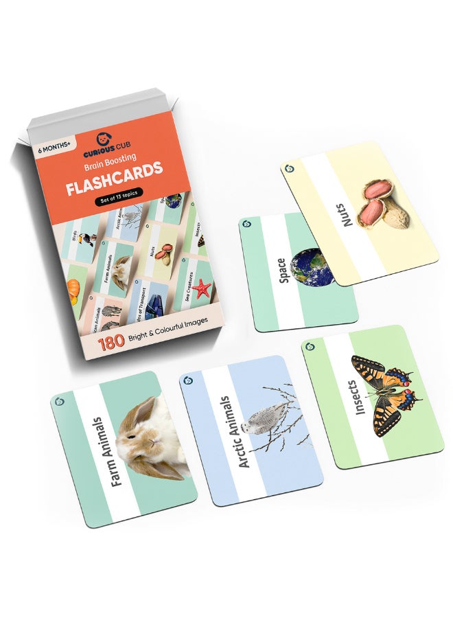 Curious Cub بطاقات فلاش لتعزيز الدماغ للأطفال والرضع بطاقات فلاش للأطفال من 6 أشهر إلى 3 سنوات مجموعة من 180 بطاقة فلاش كبيرة جدًا للتحفيز البصري وتطوير الدماغ المبكر - Image 1