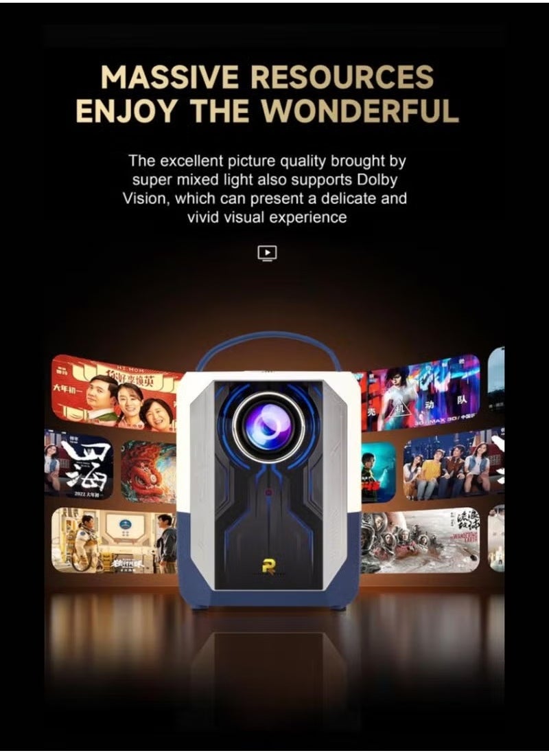 JAJEEK Smart Projector 4K Support Ultra HD, Native 1080P Resolution, Portable Wi-Fi 2.4G/5G + Bluetooth, Auto Keystone Correction, 200" Display, 2GB RAM 64GB ROM, Home & Outdoor Theater, HDMI/USB/iOS/TV Stick Compatible + Remote & 180° Flip Stand  - Image 4