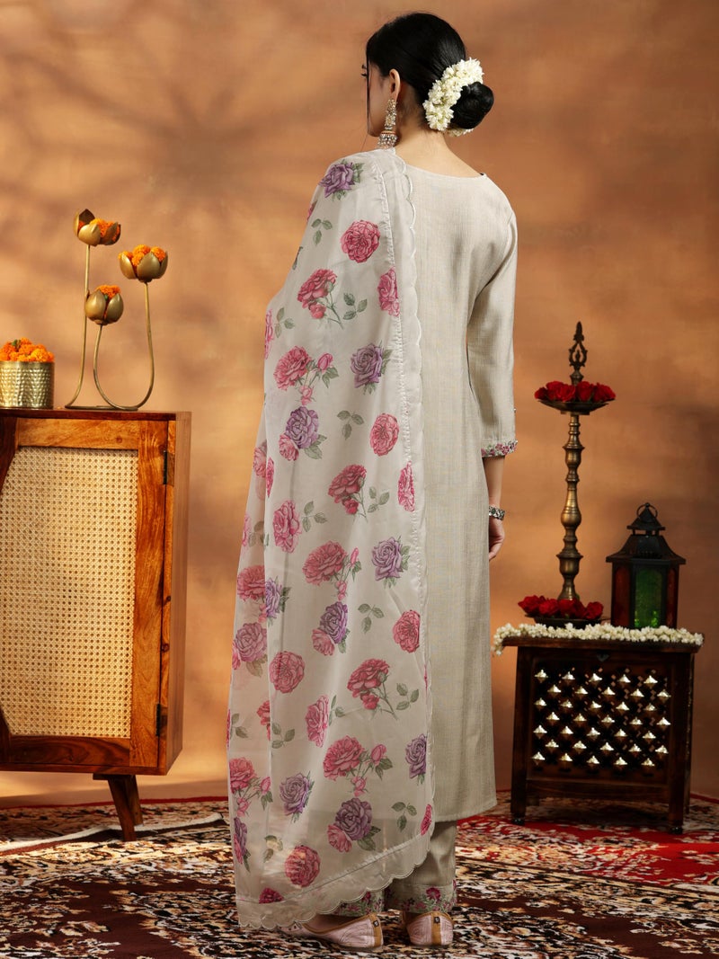 Libas Womens Yoke Design Silk Blend Straight Kurta With Trousers and Dupatta - Image 4