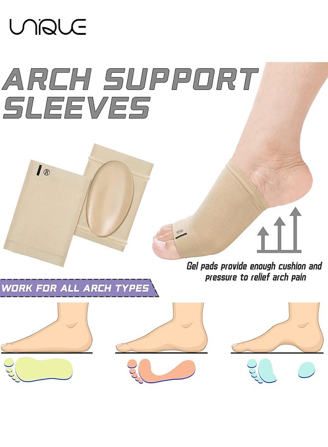 Unique 4 PCS Arch Support Sleeve, Compression Arch Support Sleeves with Gel Pad, Compression Sleeve for Pain Relief - Black and Skin Color - Image 3