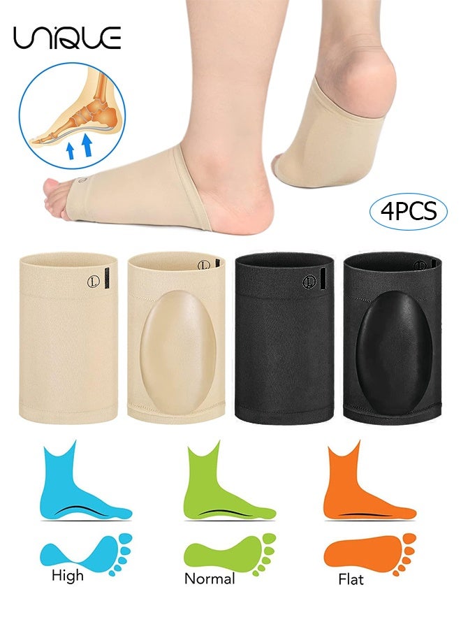 Unique 4 PCS Arch Support Sleeve, Compression Arch Support Sleeves with Gel Pad, Compression Sleeve for Pain Relief - Black and Skin Color - Image 1
