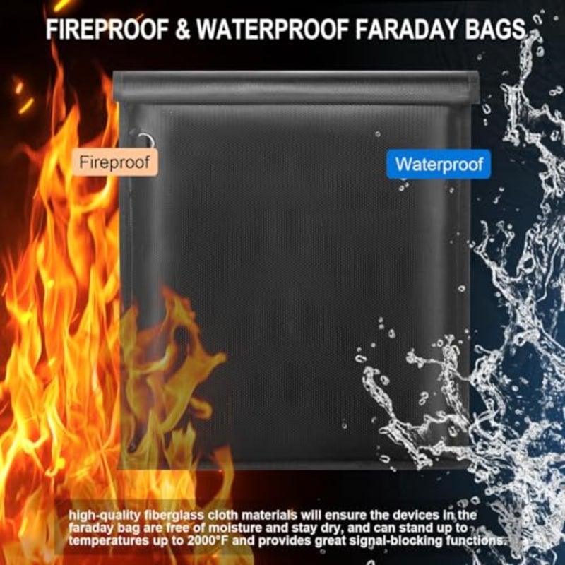 Large Faraday bags 5-pack for laptops tablets phones car keys: aluminum-lined waterproof fireproof black signal-blocking RFID protector pouches with EMP anti-theft shielding - Image 3