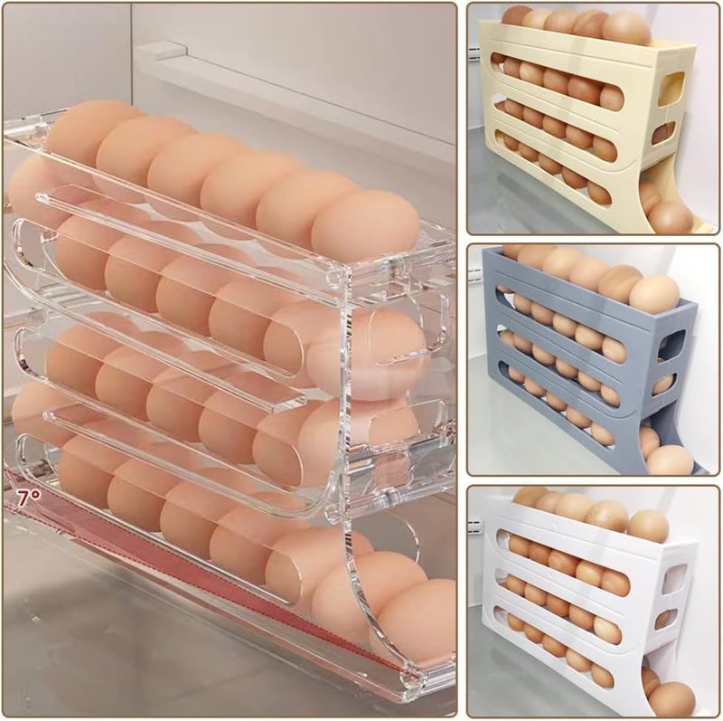 Egg Holder for Refrigerator, Automatic Rotating Refrigerator Egg Organizer, 4 Tiers, Large Capacity Egg Dispenser for 30 Eggs, Space Saving Egg Holder Rack for Refrigerator Kitchen Cabinet - Image 1