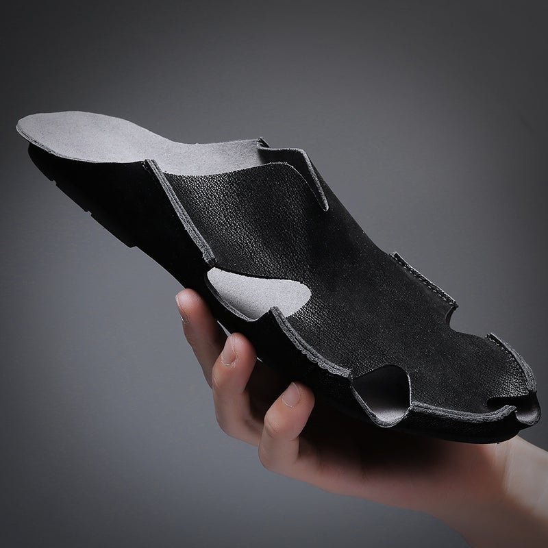 صنادل باوتو نصفية للرجال من الجلد الطبيعي، سهلة الارتداء، صنادل جلدية للرجال 2024 جديدة، صنادل قيادة غير رسمية 9530 بني - Image 3