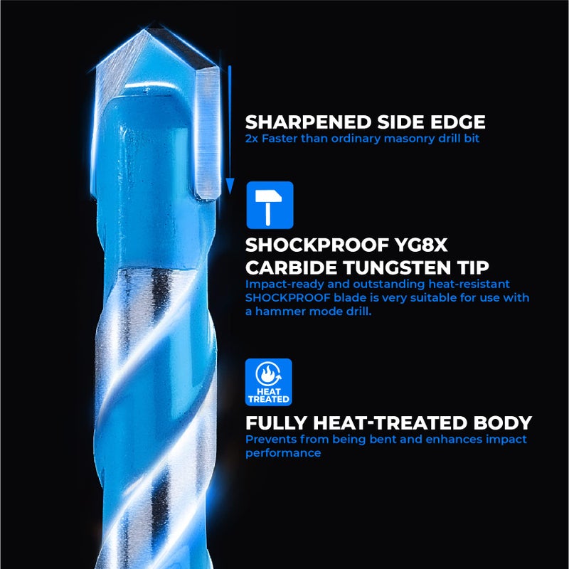 toolant Concrete Drill Bit Set & Masonry Drill Bit Set, Shockproof Hex Shank Drill Bit Set (7pcs) for Glass/Brick/Plastic/Cement/Tile, Industrial Strength Carbide Drill Bit Tip, 5/32"-3/8" Box of 7 - Image 2