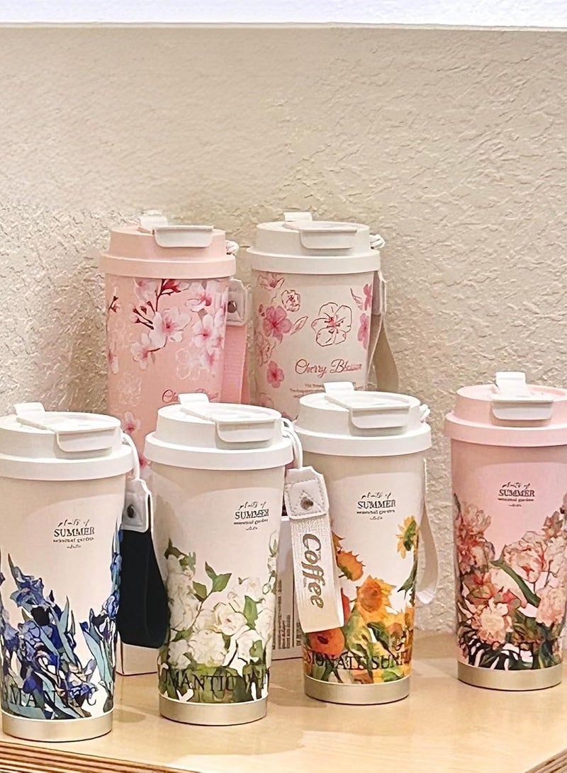 ELITZHUB Premium Stainless Steel Flower Tumbler Travel/Coffee Mug Vacuum Insulated Food Grade Leak Proof Perfect for Travel  Everyday Use Office Gym Home 12 Hours Hot Cold BPA Free 500ml Blue