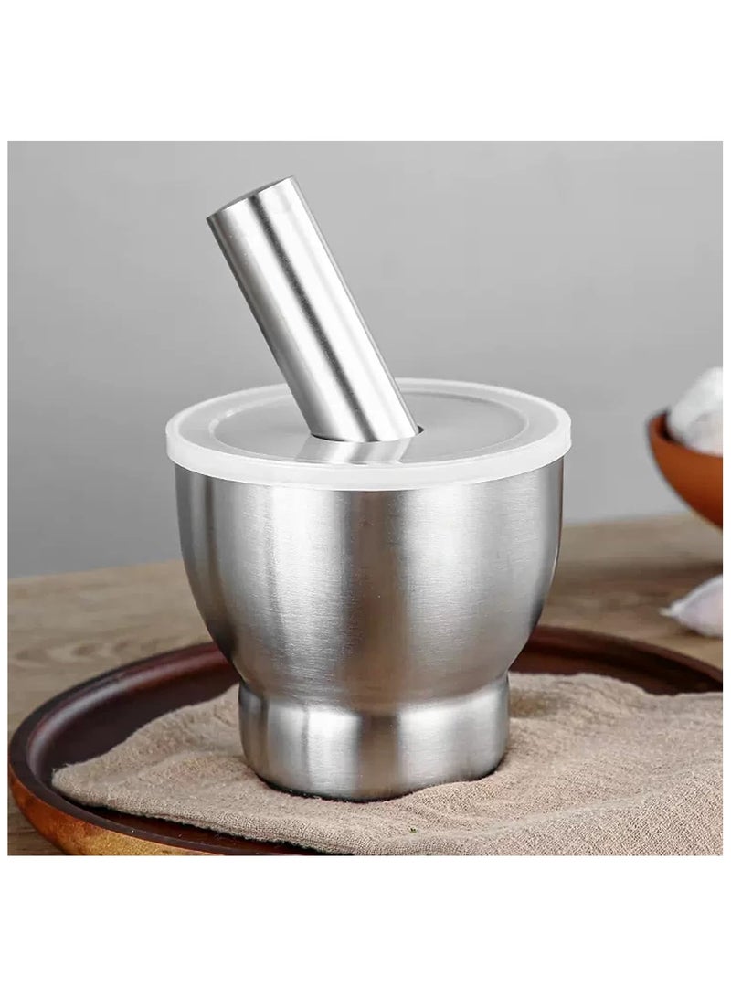 Premium Mortar and Pestle Set – Stainless Steel Mortar and Pestle, Multipurpose Pestle and Mortar Bowl for Grinding Pills, Herbs, Fine Powder Crusher, and an Essential Kitchen Companion with Lid. - Image 1