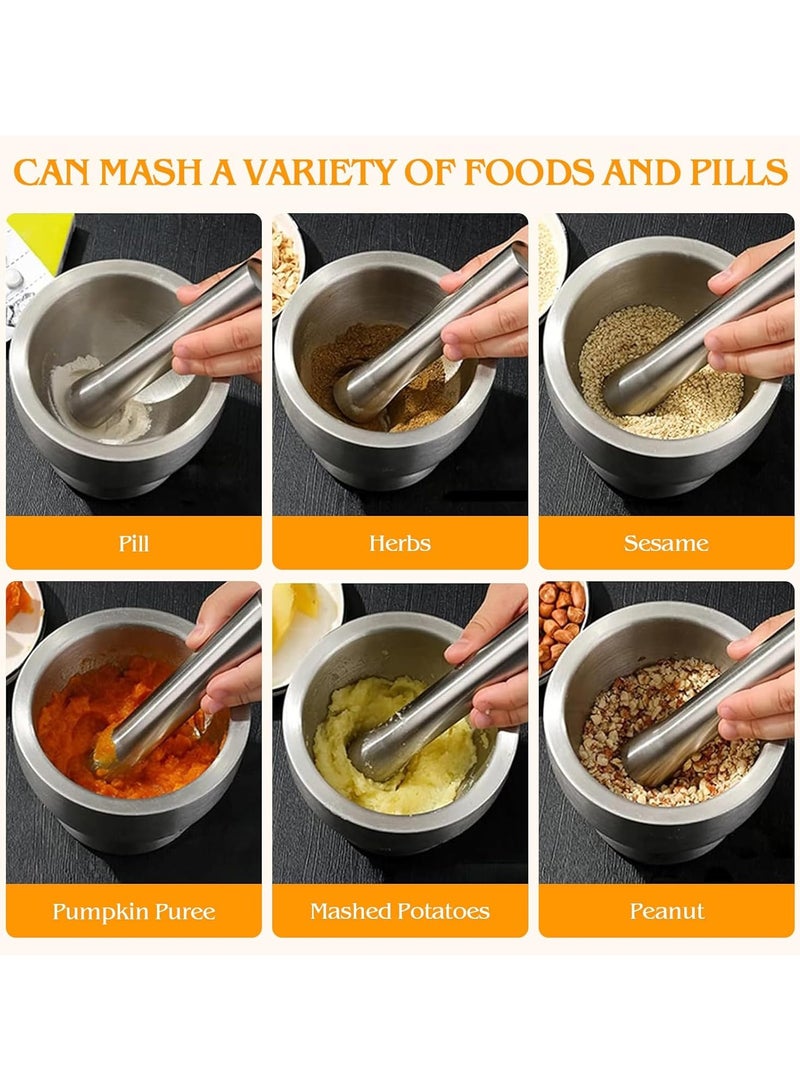 Premium Mortar and Pestle Set – Stainless Steel Mortar and Pestle, Multipurpose Pestle and Mortar Bowl for Grinding Pills, Herbs, Fine Powder Crusher, and an Essential Kitchen Companion with Lid. - Image 4