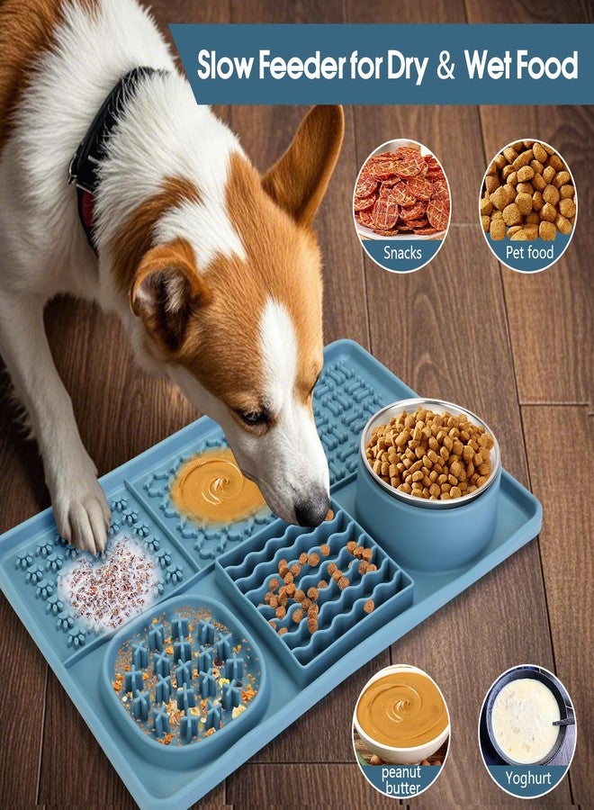 Beyoung Dog Lick Mat for Small Dogs Cats, 13.8 x 9 Inches Silicone Slow Feeder Dog Licking Mat with Bowls, Peanut Butter Feeding Mat for Anxiety Relief, Reduce Boredom, Improve Eating Habit (Blue) - Image 5