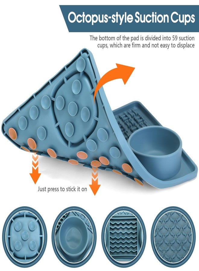 Beyoung Dog Lick Mat for Small Dogs Cats, 13.8 x 9 Inches Silicone Slow Feeder Dog Licking Mat with Bowls, Peanut Butter Feeding Mat for Anxiety Relief, Reduce Boredom, Improve Eating Habit (Blue) - Image 3