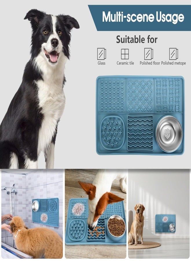 Beyoung Dog Lick Mat for Small Dogs Cats, 13.8 x 9 Inches Silicone Slow Feeder Dog Licking Mat with Bowls, Peanut Butter Feeding Mat for Anxiety Relief, Reduce Boredom, Improve Eating Habit (Blue) - Image 4