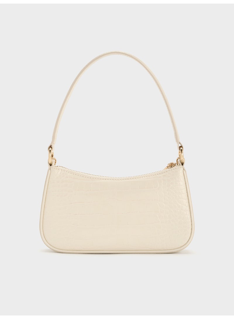 CHARLES & KEITH Elspeth Croc-Effect Chain-Link Shoulder Bag & Crossbody Bag - Cream - Image 5