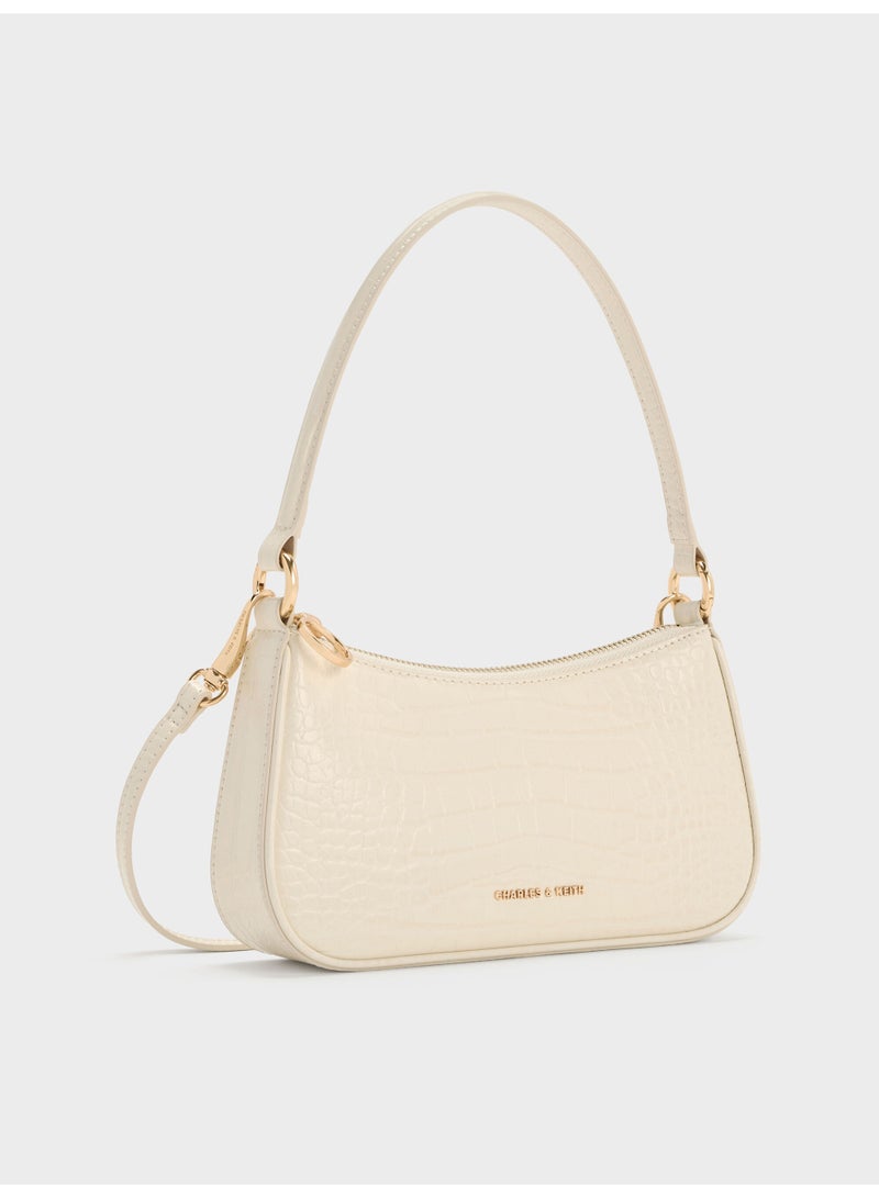 CHARLES & KEITH Elspeth Croc-Effect Chain-Link Shoulder Bag & Crossbody Bag - Cream - Image 3
