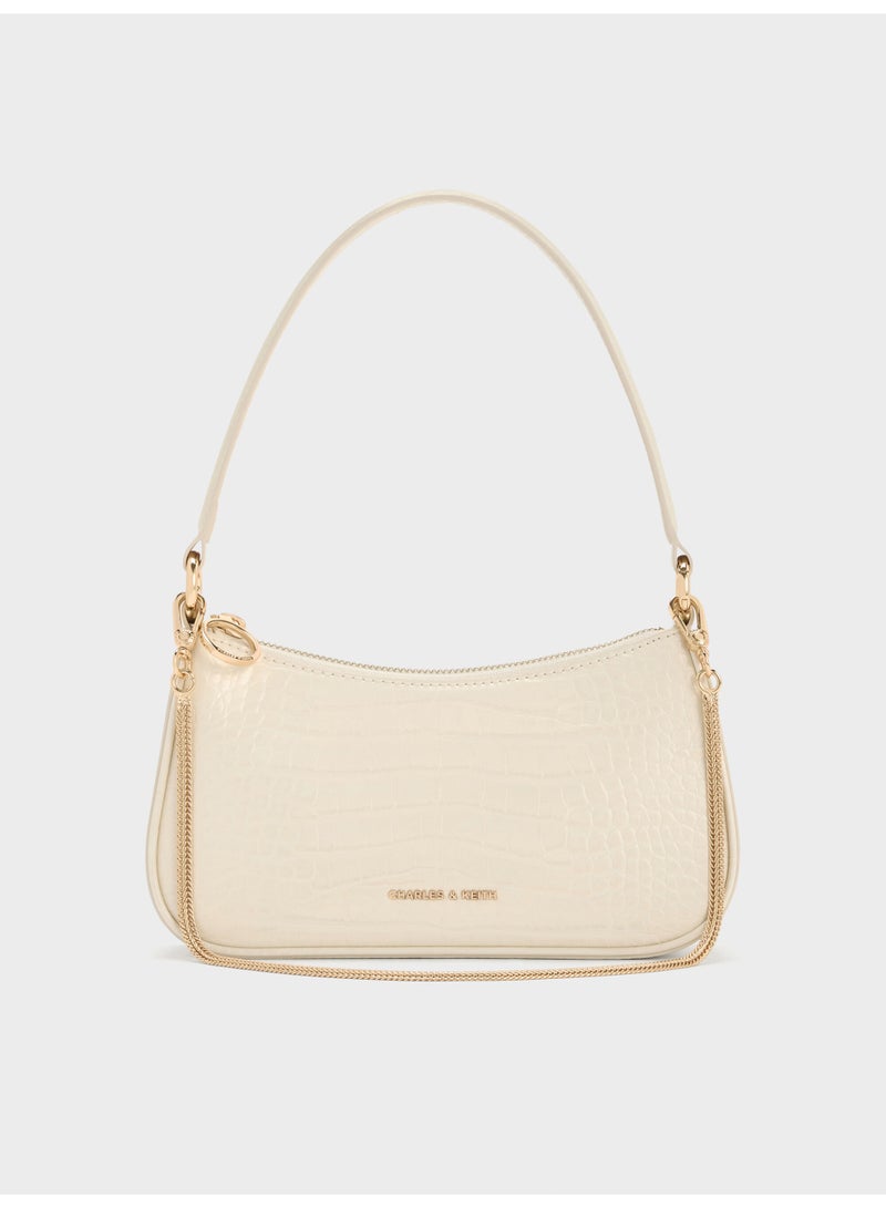 CHARLES & KEITH Elspeth Croc-Effect Chain-Link Shoulder Bag & Crossbody Bag - Cream - Image 1