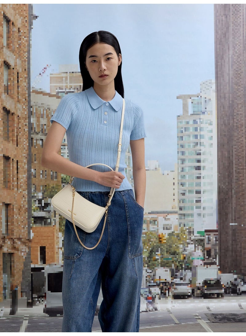 CHARLES & KEITH Elspeth Croc-Effect Chain-Link Shoulder Bag & Crossbody Bag - Cream - Image 4