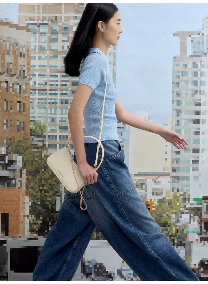 CHARLES & KEITH Elspeth Croc-Effect Chain-Link Shoulder Bag & Crossbody Bag - Cream - Image 2