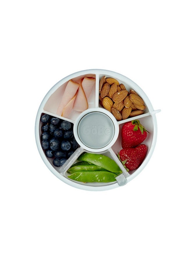 GOBE GoBe Kids Small Snack Spinner Flip Bundle with Hand Strap and Sticker Sheet - Reusable Snack Container with 5 Compartment Dispenser and Lid | BPA/PVC Free | Dishwasher Safe | No Spill- GoBe Grey - Image 1