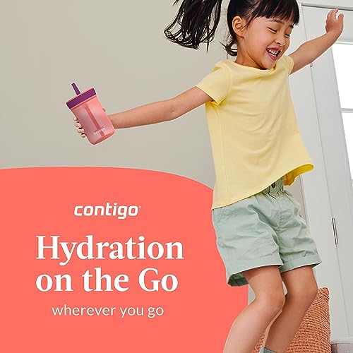 Contigo Kids’ Leighton Straw Tumbler with Spill-Proof Leak-Proof Lid 14oz Coral/Grape - Image 5