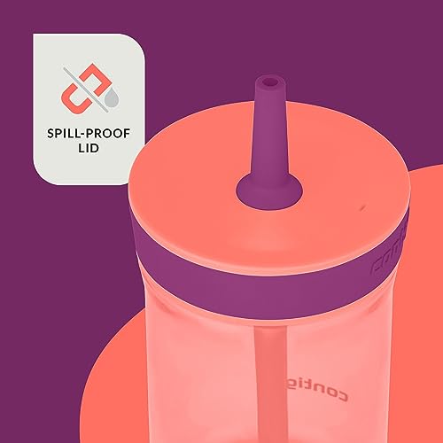 Contigo Kids’ Leighton Straw Tumbler with Spill-Proof Leak-Proof Lid 14oz Coral/Grape - Image 2