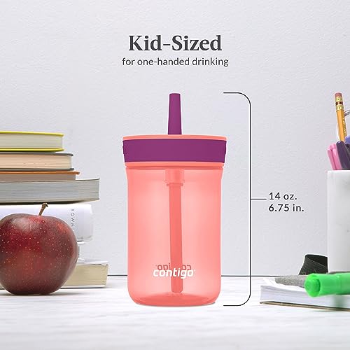 Contigo Kids’ Leighton Straw Tumbler with Spill-Proof Leak-Proof Lid 14oz Coral/Grape - Image 4