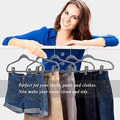 TOFIIGREM Grey Hanger Clips for Velvet Hangers - 40 PCS Gray Nonslip Velvet Hanger Clips, Skirt Hanger Flocking Clips Fit for Slim Velvet Hangers - Image 5