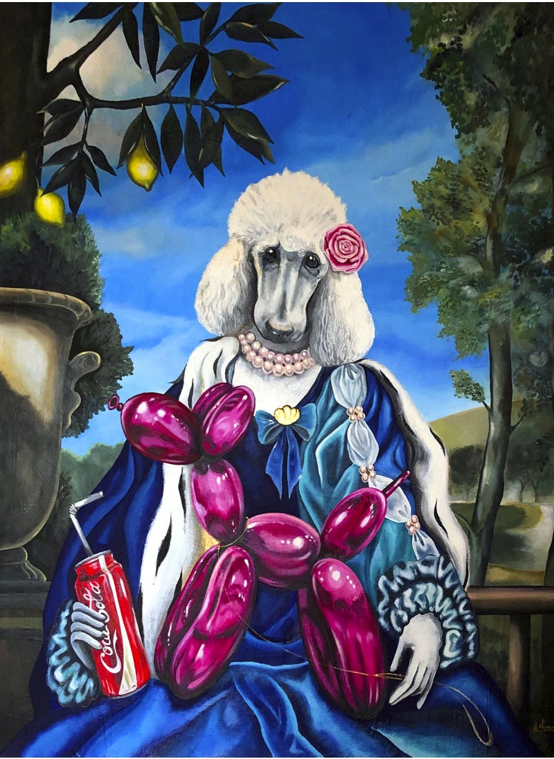 Artograph Women oversize premium cotton pink T-shirt with artist unique painting Poodle  - Image 4