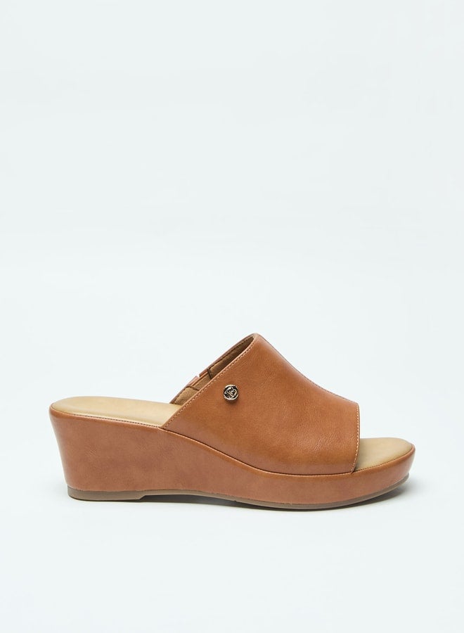 Flora Bella By Shoexpress Logo Accent Slip-On Sandals with Wedge Heels - Image 3