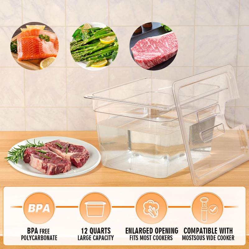 HOMENOTE Sous Vide Container 12 Quart With Lid,BPA Free Complete Accessories For Anova and Most Sous Vide Cookers,Anova Container Kit - Image 5