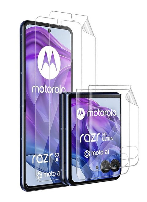 4 Pack Screen Protector for Motorola Razr 50 Ultra 5G (2 Pcs Front + 2  Outer), HD Transparent , 9H Hardness Anti-Scratch Tempered Glass Film