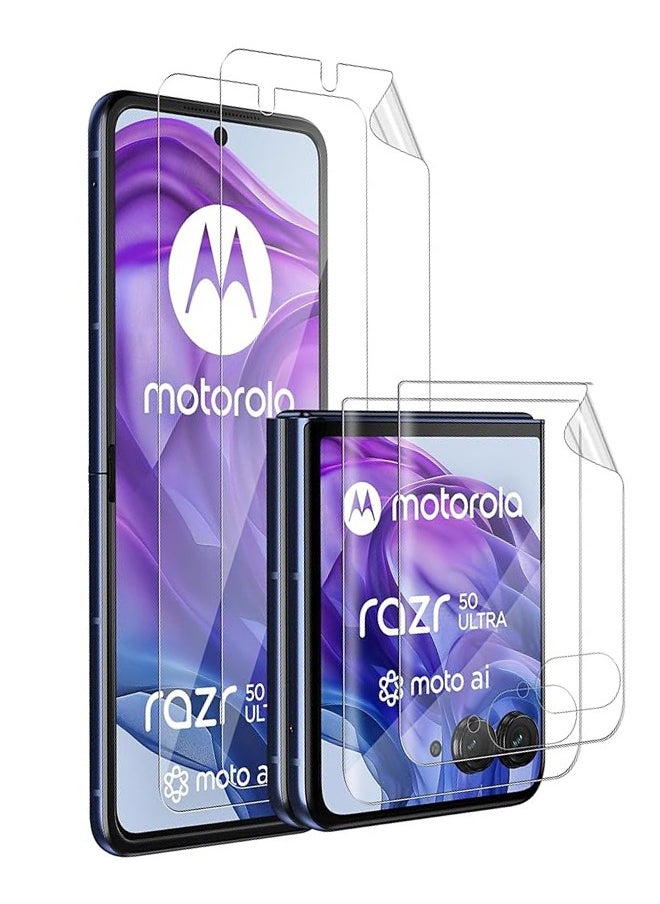 4 Pack Screen Protector for Motorola Razr 50 Ultra 5G (2 Pcs Front + 2  Outer), HD Transparent , 9H Hardness Anti-Scratch Tempered Glass Film